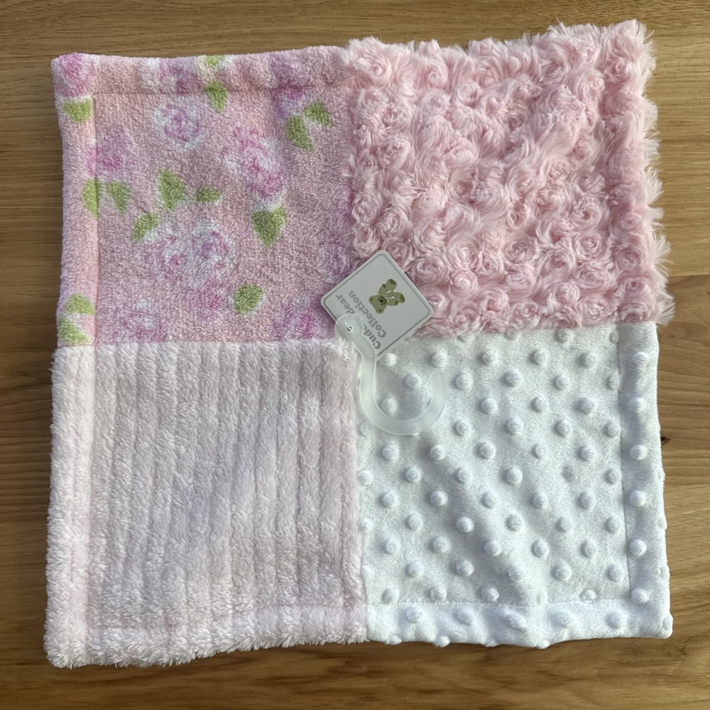 AD Sutton Lovey Security Blanket Plush Patchwork HTF Pink Flower Rosette Minky